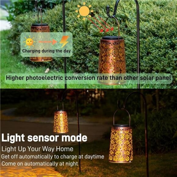 Solar Lanterns Outdoor Hanging Waterproof Metal Lights Patio Garden Tabletop - Picture 3 of 8